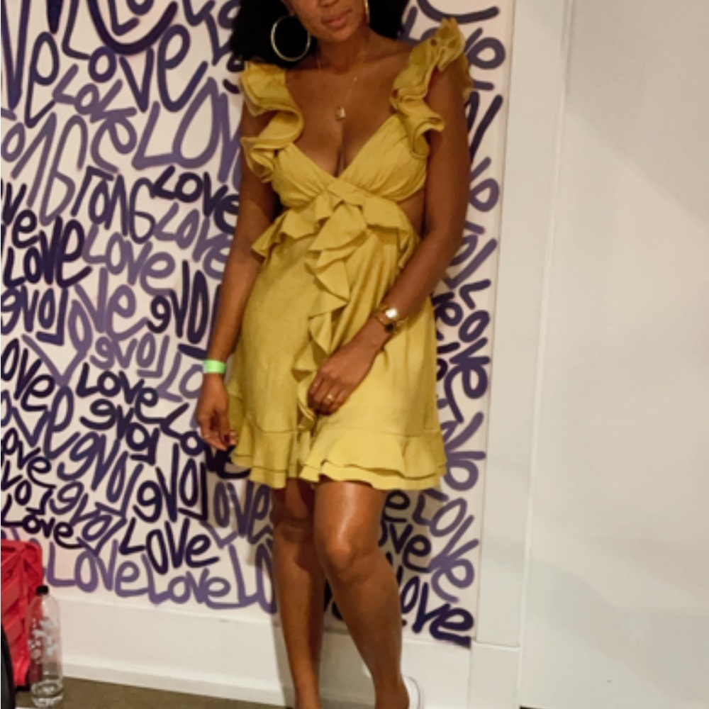Mustard Ruffle Peek A Boo Dress